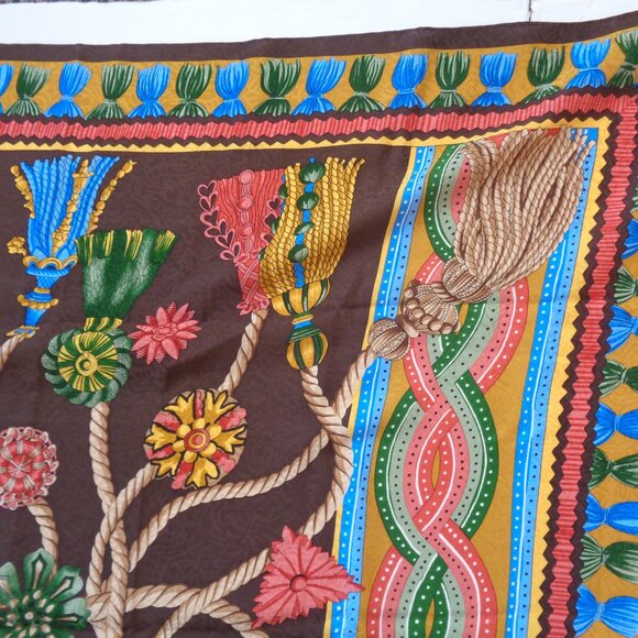 Vintage LOUIS FERAUD Multicolor 34" SILK SCARF Hand Rolled Tassel Print - Picture 5 of 7